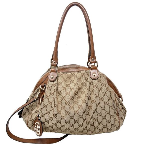 Gucci Sukey Logo Monogram Canvas Leather Trim Boston Bag with Shoulder Strap